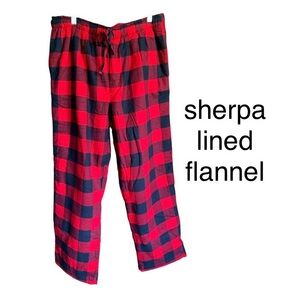 LANDSEND Mens Sherpa Lined Flannel Sleep Pants PJ Pajama Bottoms Warm